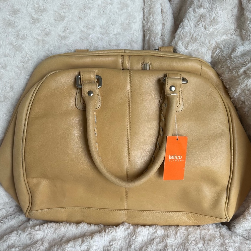 Latico NJ USA Genuine Leather Yellow Zip Closure Tote Bag